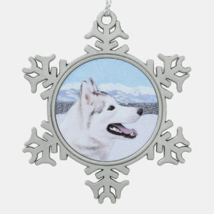 Ornement Flocon De Neige Art de chien de peinture de chien de traîneau