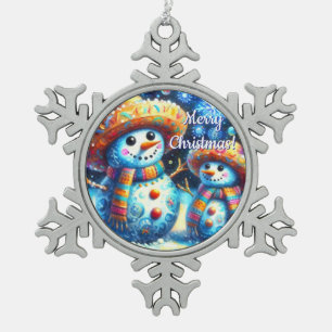 Ornement Flocon De Neige Art populaire mexicain Snowmen Snowman Snow People