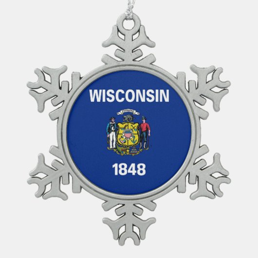 Ornement Flocon de Neige avec Drapeau du Wisconsin (Devant)