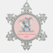 Ornement Flocon De Neige Baby First Noël Aquarelle Pink Bow Elephant (Devant)