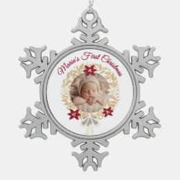 Ornement Flocon De Neige Baby’s First Christmas Snowflake Photo Ornament