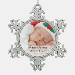Ornement Flocon De Neige Babys First Christmas Modèle photo personnalisé
