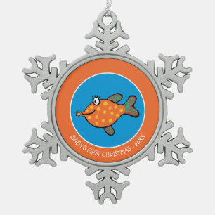 Ornement Flocon De Neige Baisers de poissons de maman et de bébé