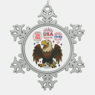 Ornement Flocon De Neige Bald Eagle avec Fireworks - USA 250 ans 1776-2026