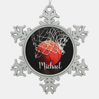 Ornement Flocon De Neige Basketball Armoire Votre nom Boule en céramique pe
