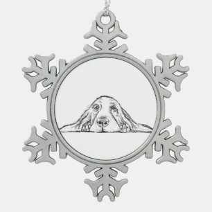 Ornement Flocon De Neige basset hound noir blanc simple yeux de chiot