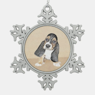 Ornement Flocon De Neige Basset Hound Peinture Chiot - Art Chien original