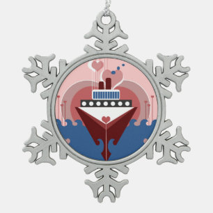Ornement Flocon De Neige Bateau de croisière Aimer Pewter Snowflake Ornamen