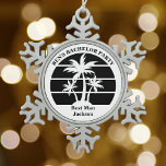 Ornement Flocon De Neige Beach Palm Tree Bachelor Party Groomsmans<br><div class="desc">palmiers noirs cool lors d'une soirée de célibataire sur mesure ou d'un ornement de Noël des hommes d'affaires. Customisez ces faveurs cool pour votre mariage de destination. Ils sont parfaits pour toute la fête de la mariée à apporter à un dîner de répétition d'escapade sur l'île ou pour une bonne...</div>