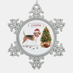 Ornement Flocon De Neige Beagle drôle Chien de Noël avec arbre