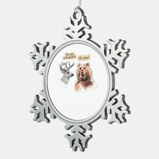 Ornement Flocon De Neige Bear And Deer Conversation Funny Wildlife Design (Vue impression)