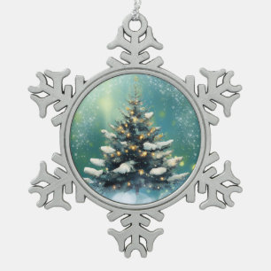 Ornement Flocon De Neige Beau sapin de Noël avec lumières de neige et d'or