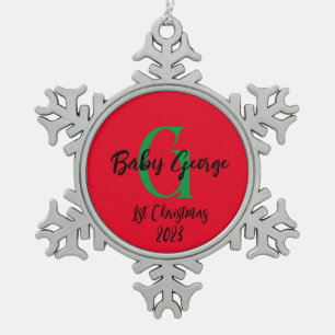 Ornement Flocon De Neige Bébé 1er ornement arbre de Noël unisex monogramme