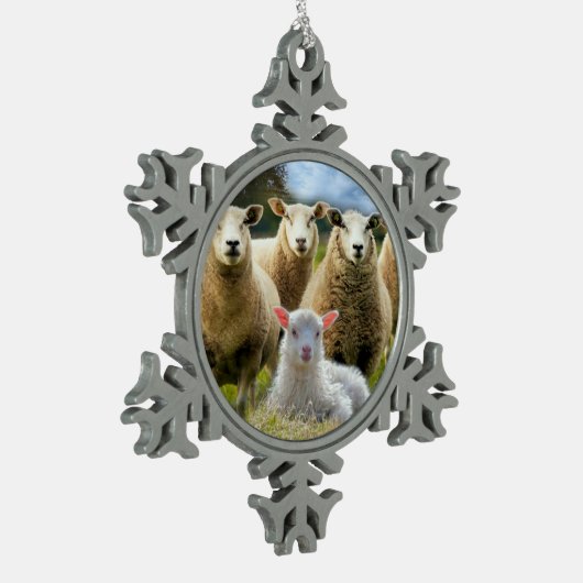 Ornement Flocon De Neige Bébé agneau mouton troupeau troupeau troupeau (Gauche)