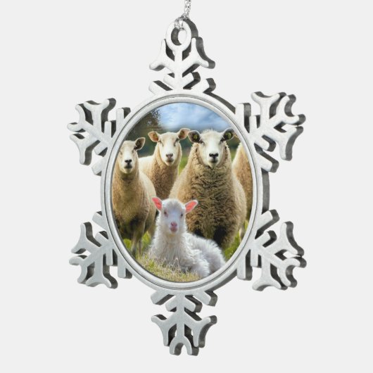 Ornement Flocon De Neige Bébé agneau mouton troupeau troupeau troupeau (Vue impression)