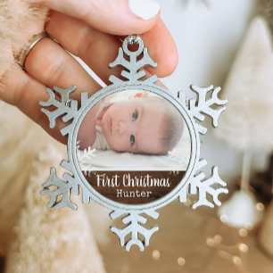 Ornement Flocon De Neige Bébé rustique Premier Noël Flocon de neige Marron