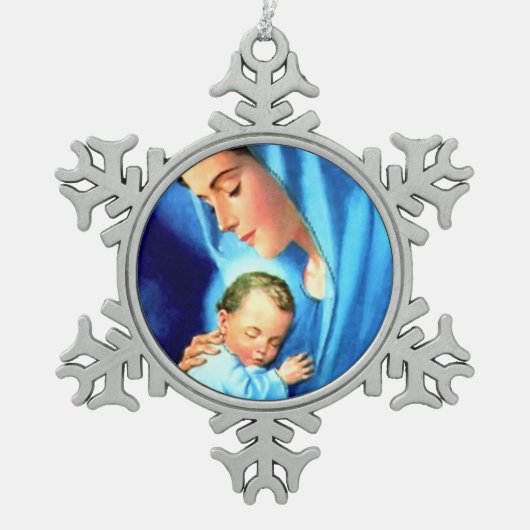 Ornement Flocon De Neige Bienheureuse Vierge Marie avec Bébé Jésus (Devant)