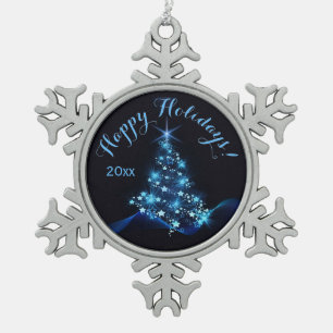 Ornement Flocon De Neige Bleu brillant des étoiles sur l'arbre de Noël Anné