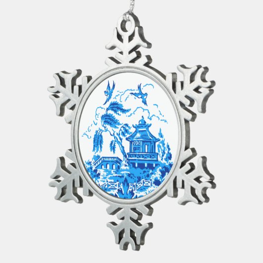 Ornement Flocon De Neige Bleu et blanc Chine bleu Willow Design (Vue impression)