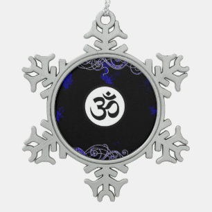 Ornement Flocon De Neige Bleu indou sacré de symbole d'Aum