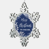 Ornement Flocon De Neige Bleu Joyeux Noël blanc fleurs de glace (Vue impression)