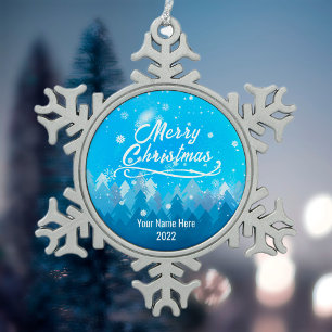 Ornement Flocon De Neige Bleu paisible Forêt de Neige Joyeux Noël