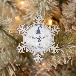 Ornement Flocon De Neige Blue Cute Snowman Ornement de vacances