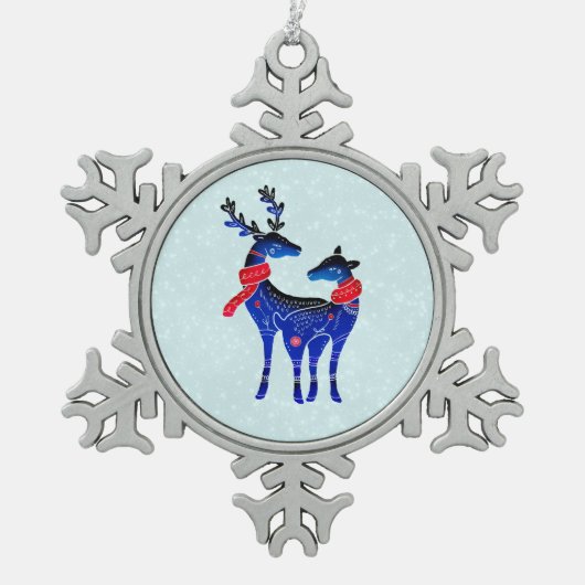 Ornement Flocon De Neige Blue Nordic Christmas Reindeer Pair (Devant)