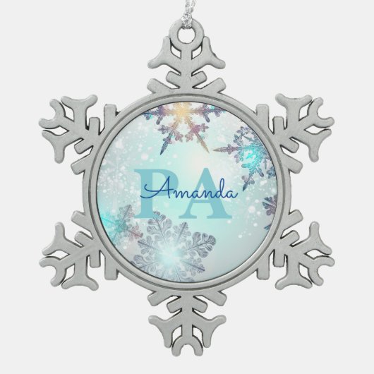 Ornement Flocon De Neige Blue Snowflake Personalized Name PA (Devant)