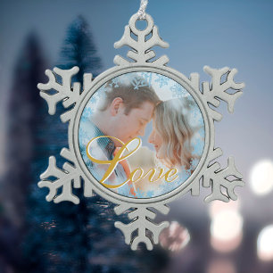 Ornement Flocon De Neige Blue Snowflakes Christmas Love Photo personnalisée