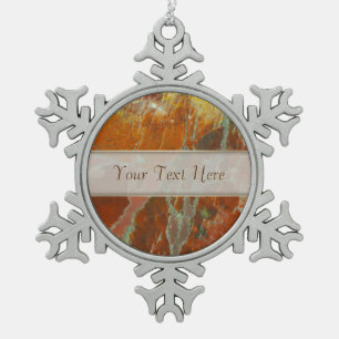 Ornement Flocon De Neige Bois pétrifié rouge et or