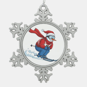 Ornement Flocon De Neige Bonhomme de neige skieur Noël 2026 Vacances Sports