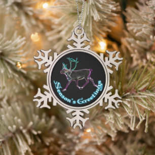 Ornement Flocon De Neige Bonnes Fêtes - Caribou électrique