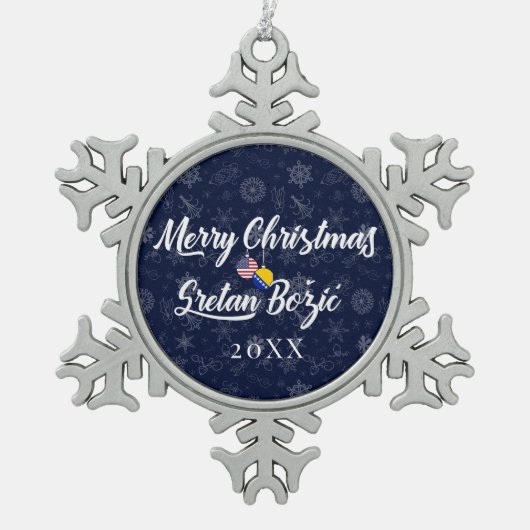 Ornement Flocon De Neige Bosnian American With Custom Year Bilingual (Devant)