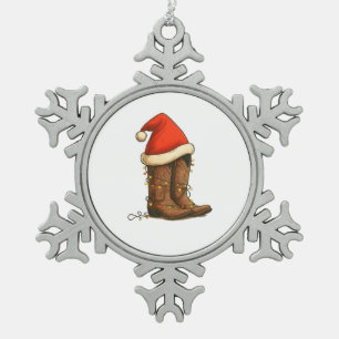 Ornement Flocon De Neige Botte Cowboy Noël Occidental Santa Hat