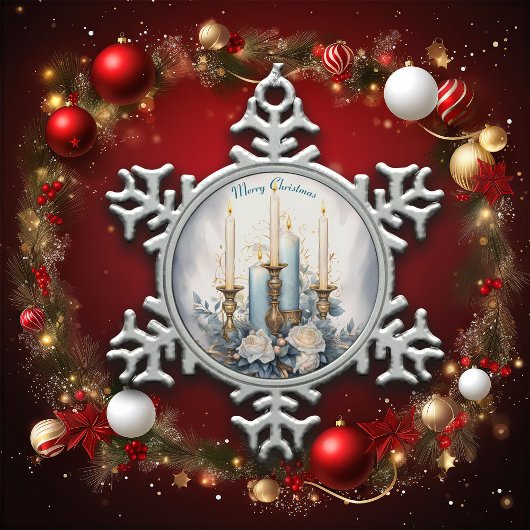 Ornement Flocon De Neige Bougie de Noël bleue et blanche