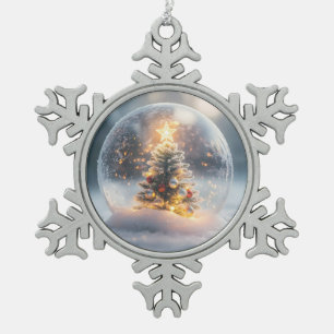 Ornement Flocon De Neige Boule à neige de Noël magique avec arbre lumineux