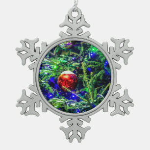 Ornement Flocon De Neige Boule rouge arbre de Noël vert