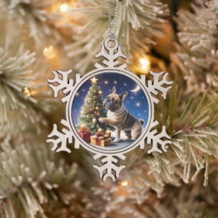 Ornement Flocon De Neige Bouledogue français arbre de Noël Bouledogue