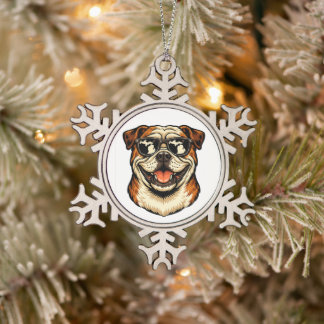 Ornement Flocon De Neige Bouledogue Michigan portant des lunettes de soleil