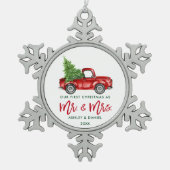 Ornement Flocon De Neige Brosse Script First Christmas Red Truck (Devant)