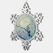 Ornement Flocon De Neige Bruant sur la branche enneigée (Vue impression)