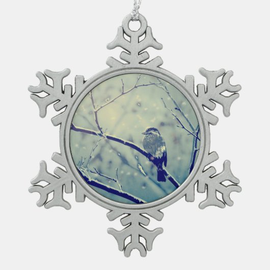 Ornement Flocon De Neige Bruant sur la branche enneigée (Devant)