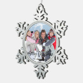 Ornement Flocon De Neige Brush Script Family Photo Joyeux Noël (Vue impression)