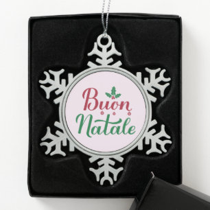Ornement Flocon De Neige Buon Natale Rouge et vert Noël italien