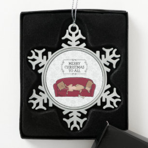 Ornement Flocon De Neige Canapé Greyhound (fawn) Chien attendant Père Noël