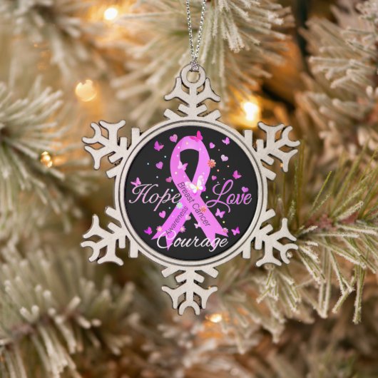 Ornement Flocon De Neige Cancer du sein Hope Love Courage (Arbre)