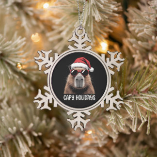 Ornement Flocon De Neige Capy Vacances Noël Capybara Xmas Chapeau de Père N
