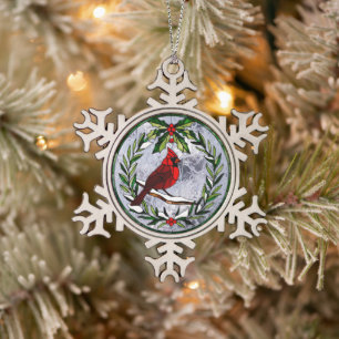 Ornement Flocon De Neige Cardinal avec lunette en verre de Serre de Mistlet