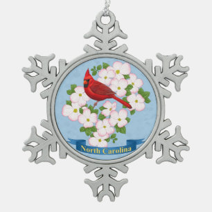 Ornement Flocon De Neige Cardinal d'État de Caroline du Nord Oiseau Dogwood